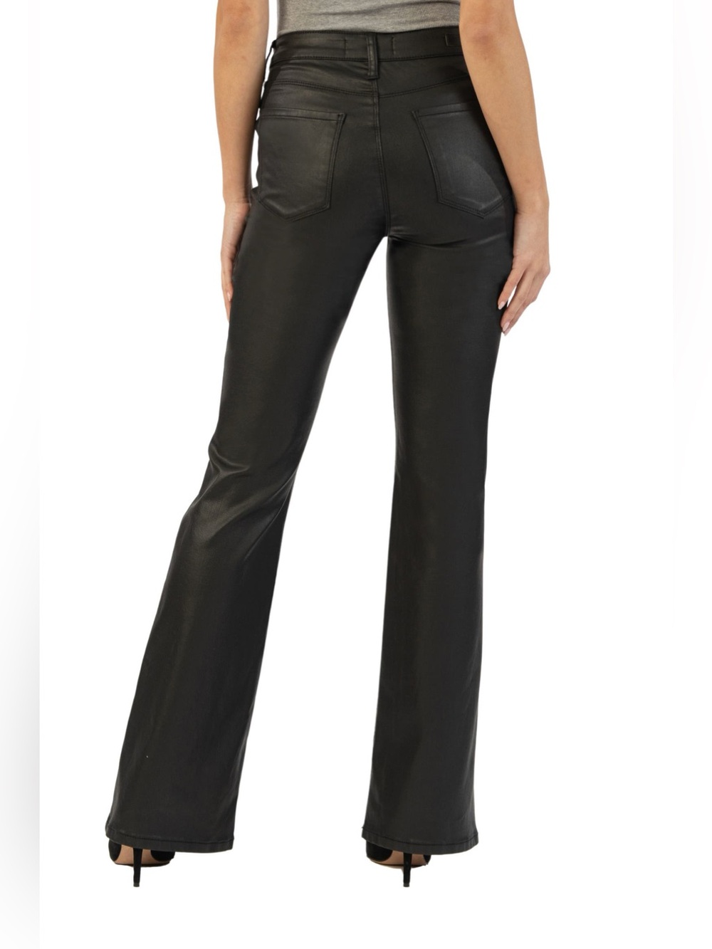 Kut from the Kloth Faux Leather Pants Sz 14 ANA Flared High Rise Modal Blend - Picture 3 of 8